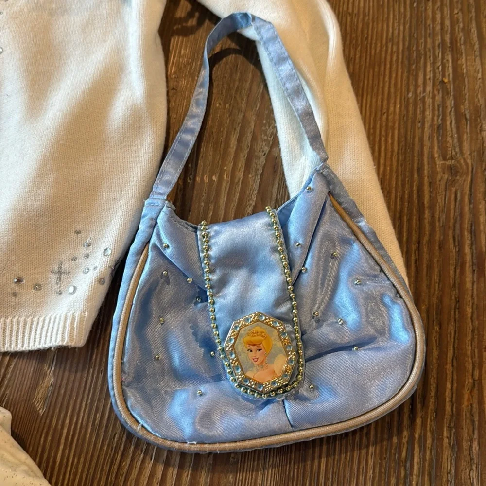 Walt Disney Parks kids small Cinderella sweater/Skirt Set with purse and crown